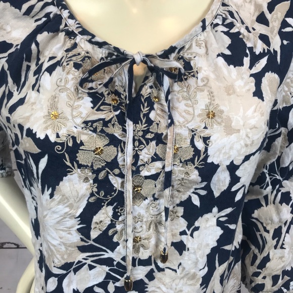 Linen Peasant Shirt Floral Size S EUC - Picture 2 of 7